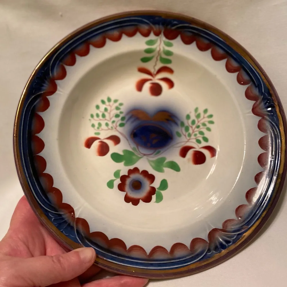 Gorgeous Gaudy Dutch Antique Flow Blue Ironstone Seeing Eye 9.25” Bowl c. 1850
